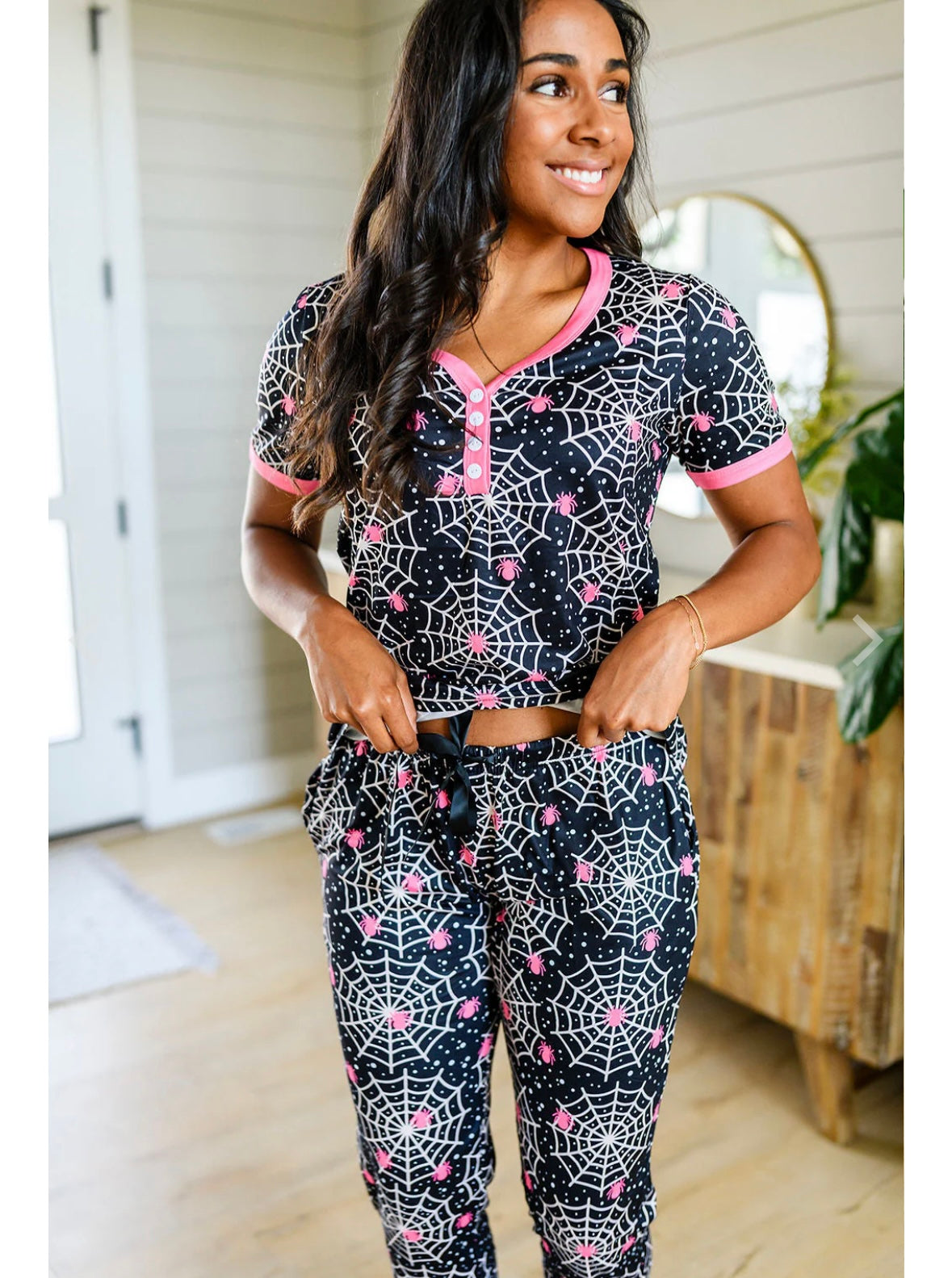 Shirley & Stone Halloween spiderweb jogger pajama set