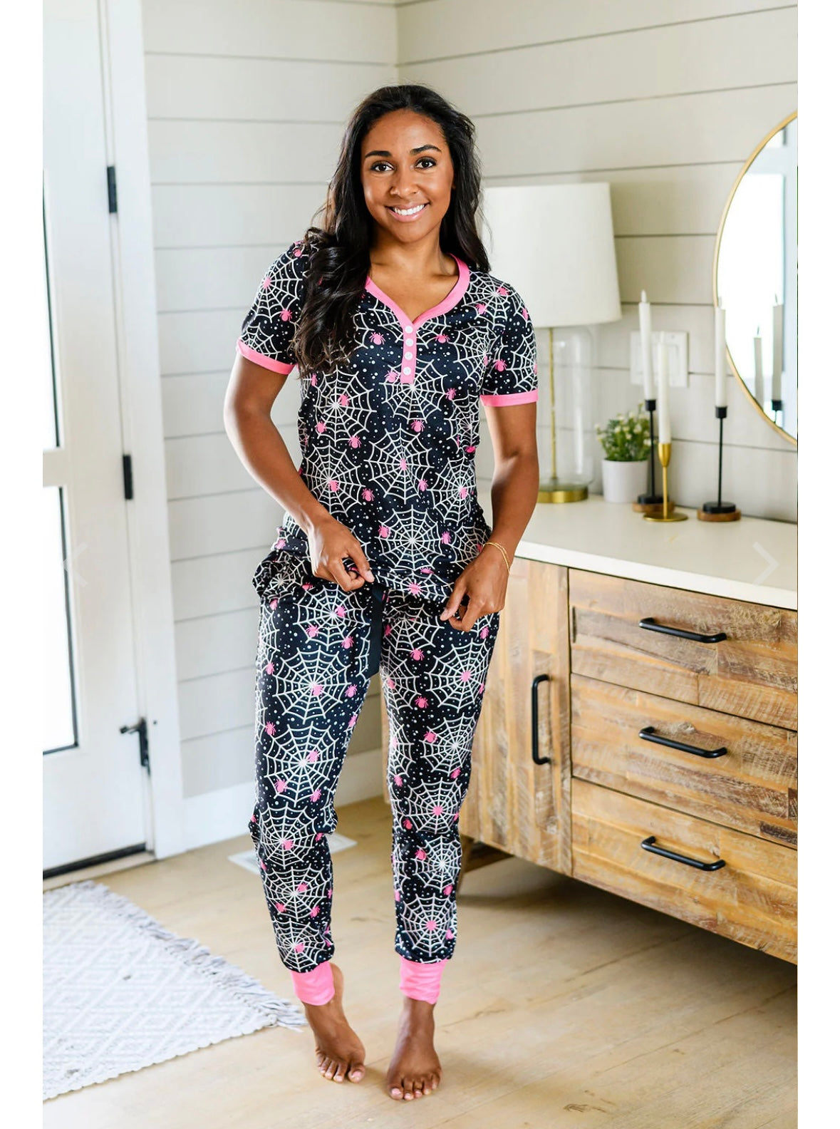 Shirley & Stone Halloween spiderweb jogger pajama set