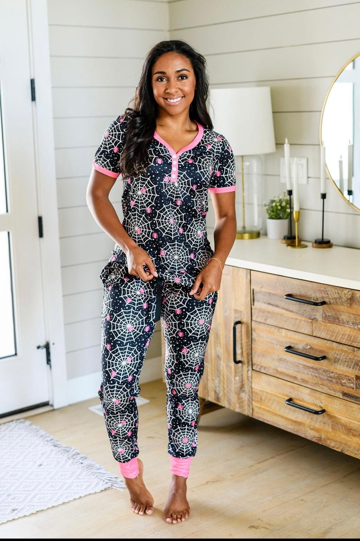 Shirley & Stone Halloween spiderweb jogger pajama set