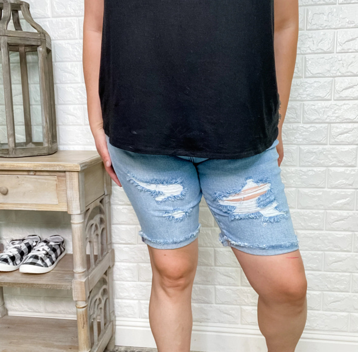 Judy Blue distressed Bermuda denim shorts