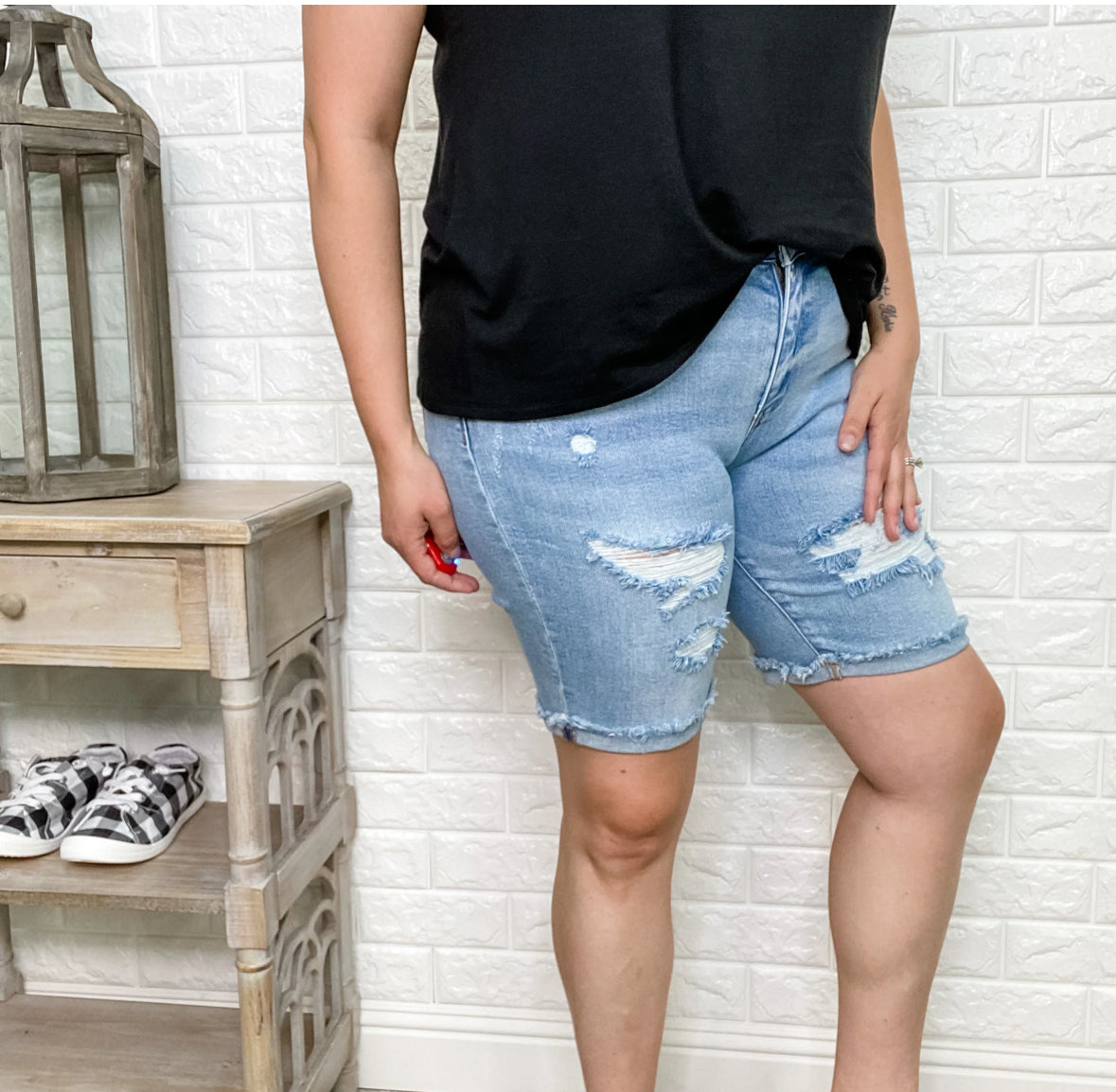 Judy Blue distressed Bermuda denim shorts