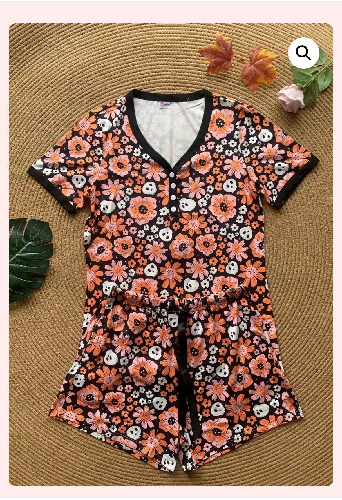 Shirley & Stone Boho Floral Skeleton Short With Short Sleeve Pajama Set