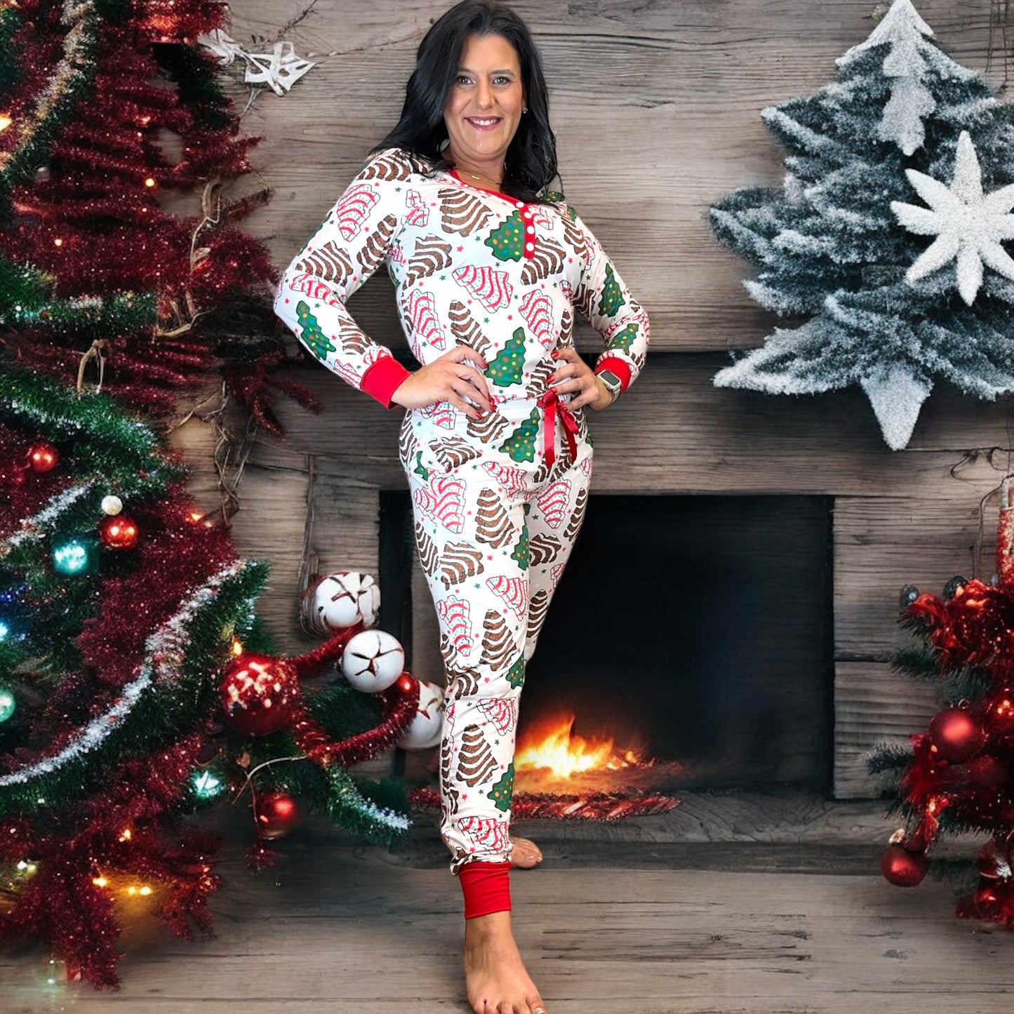 Shirley & Stone jogger lounge pajama set Christmas cake trees