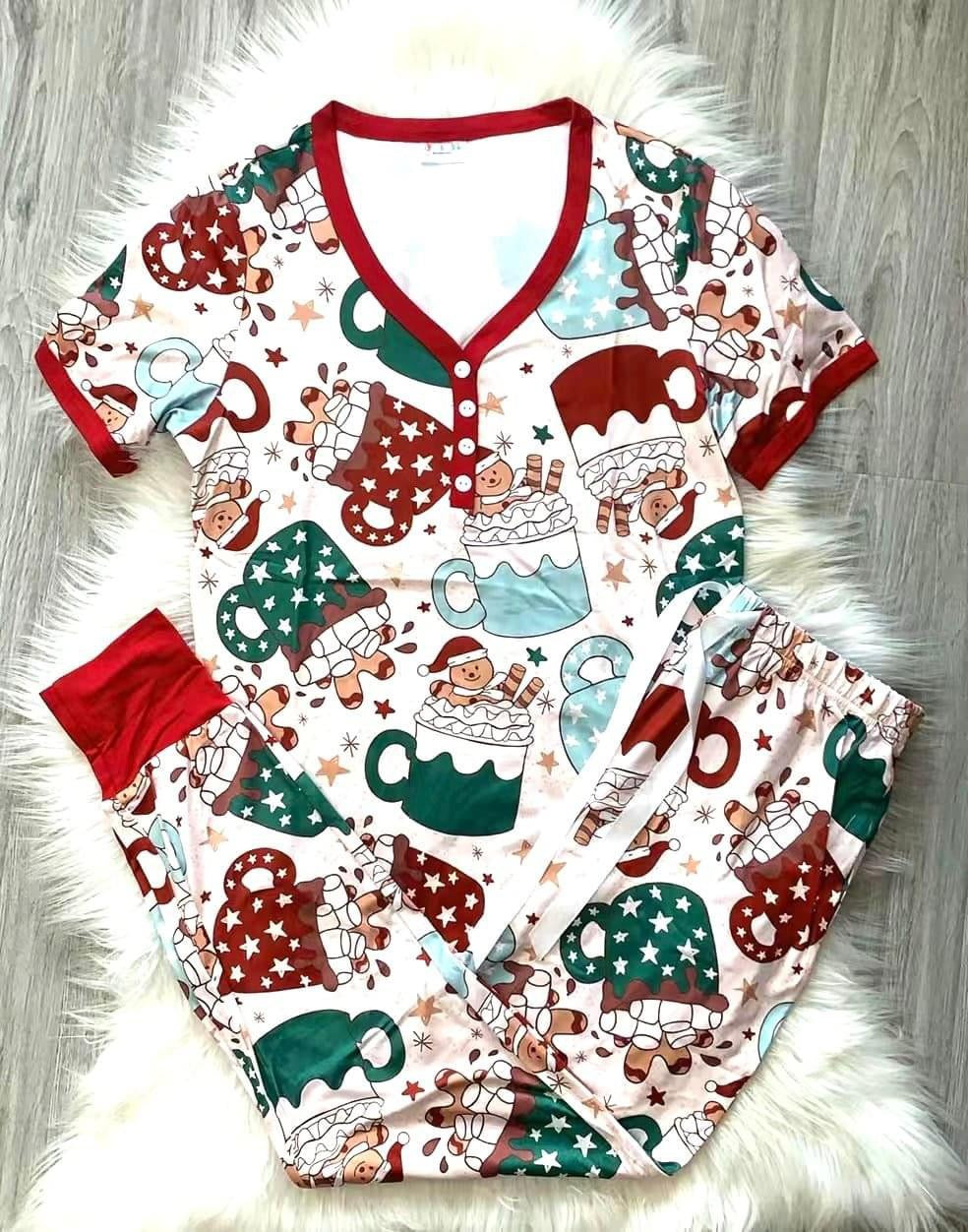 Shirley & Stone jogger lounge pajama set Christmas hot cocoa gingerbread man