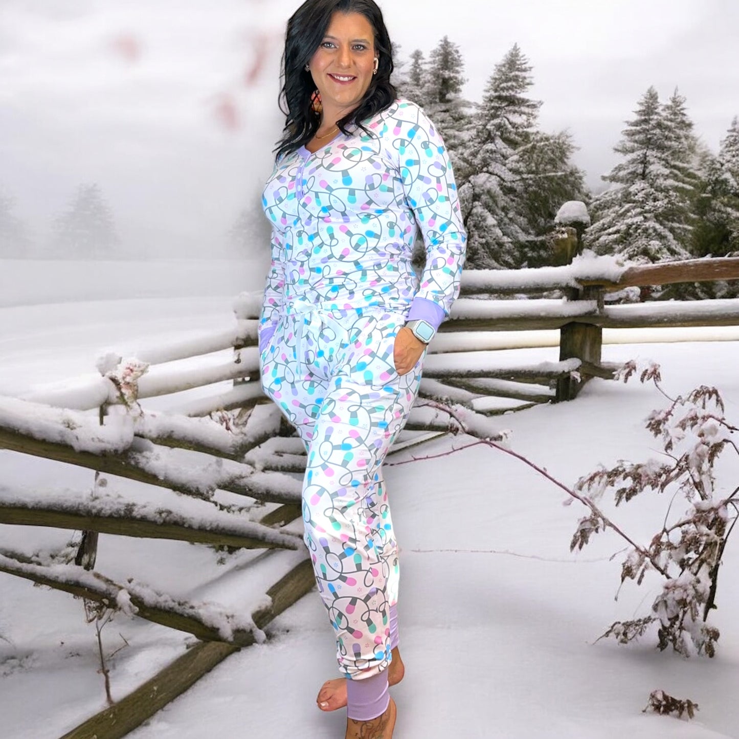 Shirley & Stone Christmas Light Bulb Jogger Lounge Pajama Set for Women - Loungewear Nightwear Womenswear Comfort