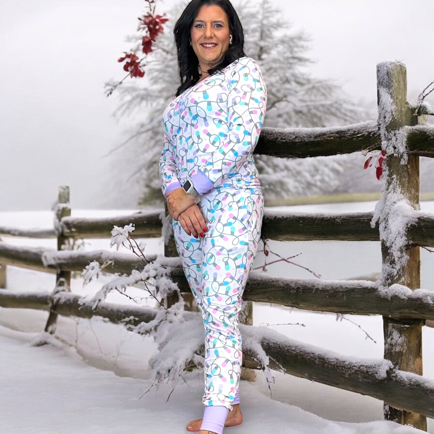 Shirley & Stone Christmas Light Bulb Jogger Lounge Pajama Set for Women - Loungewear Nightwear Womenswear Comfort