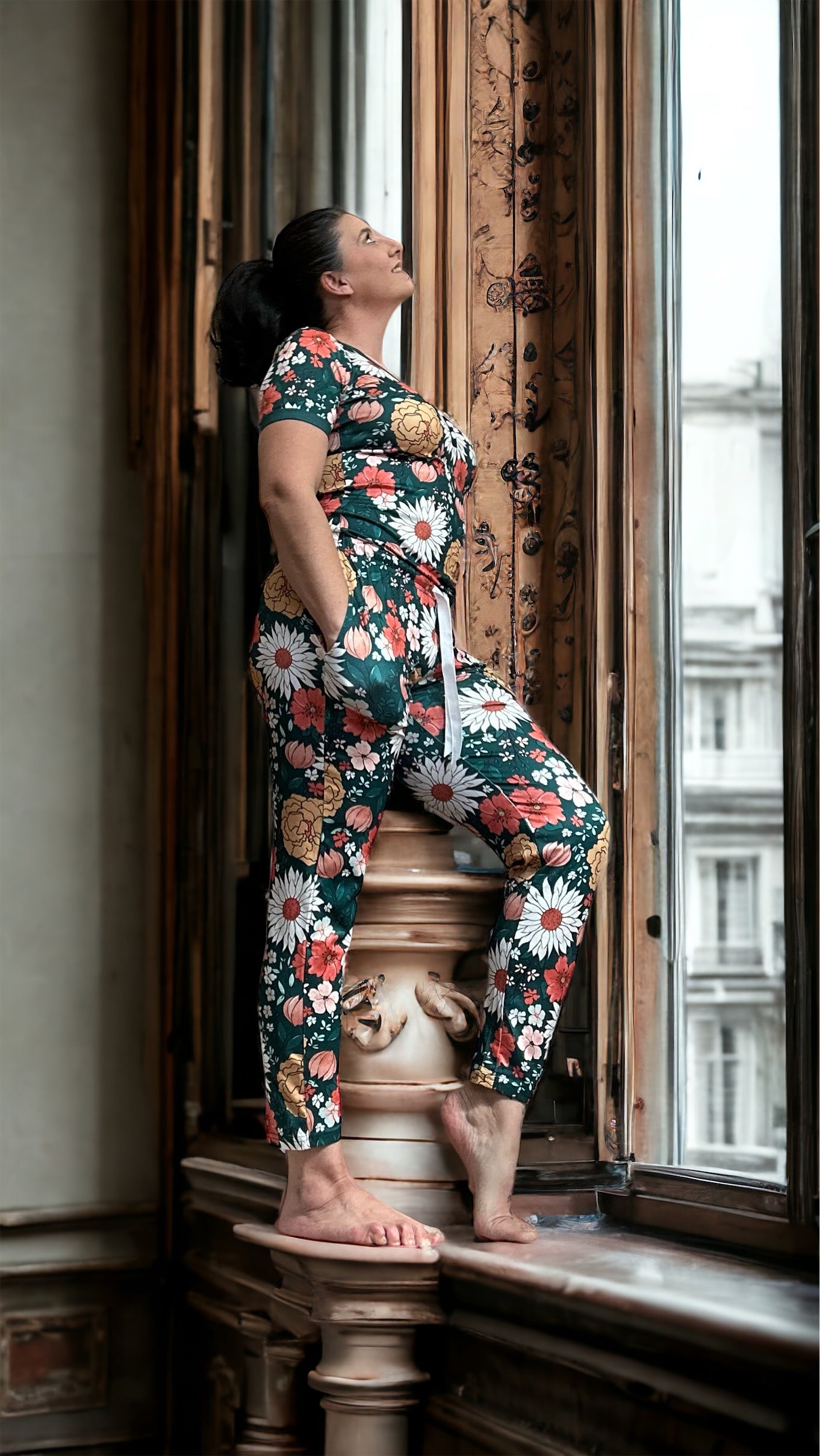 Shirley & Stone Hunter Green boho floral lounge jogger pajama set