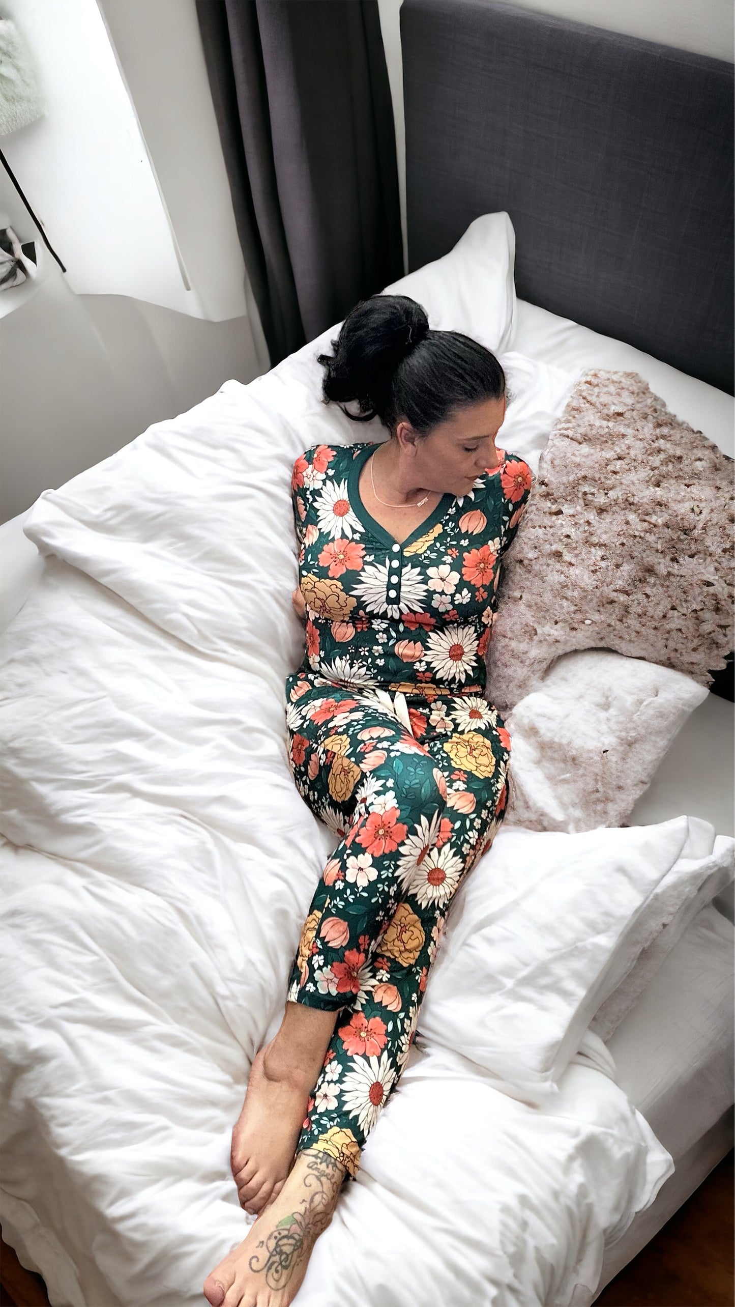 Shirley & Stone Hunter Green boho floral lounge jogger pajama set